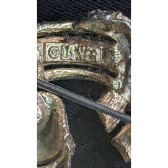 Vintage Lisner Gold-Tone Peacock Feather Brooch With Aurora Borealis Rhinestones - Picture 4 of 6